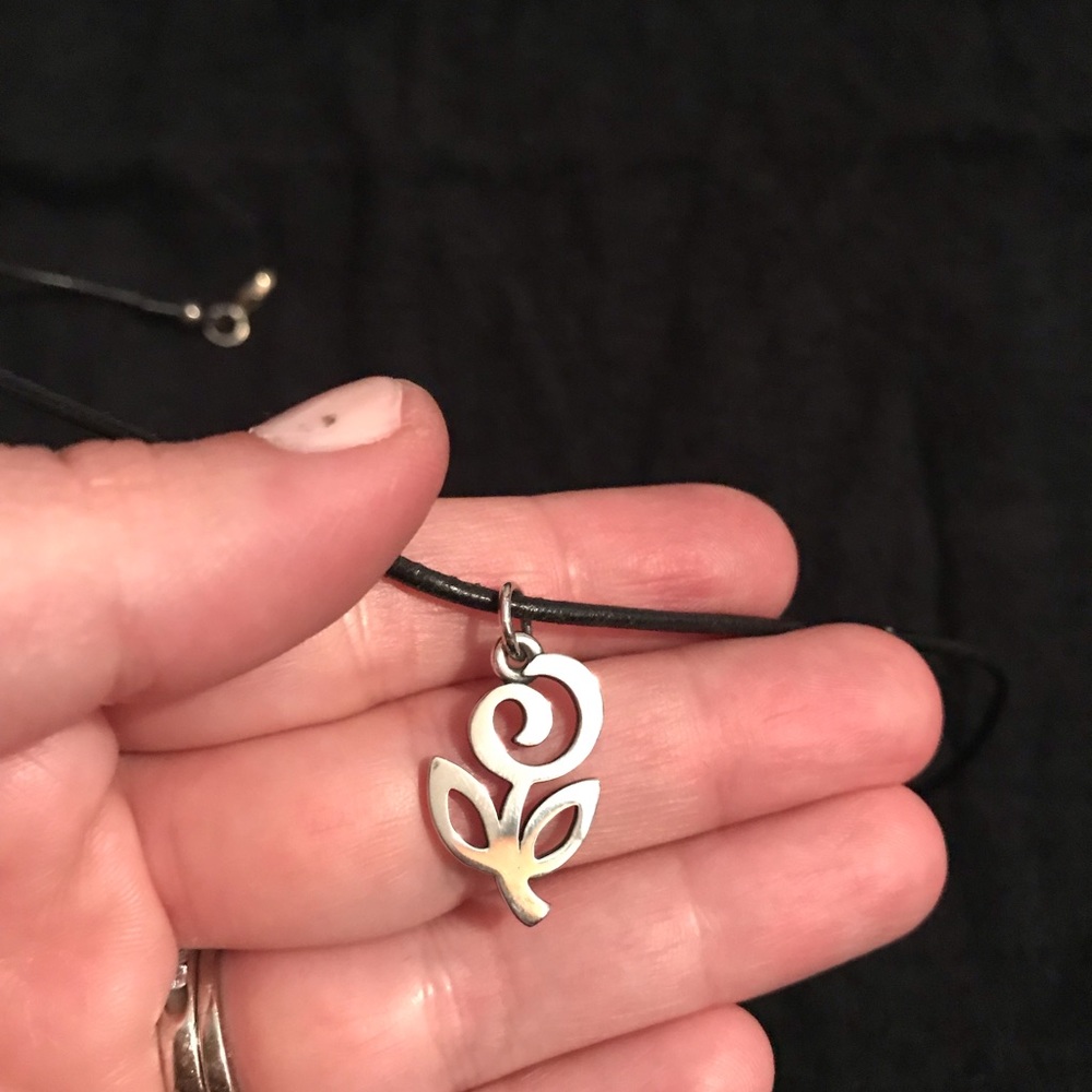 James Avery Silver Rose Pendant on Black Cord Necklace